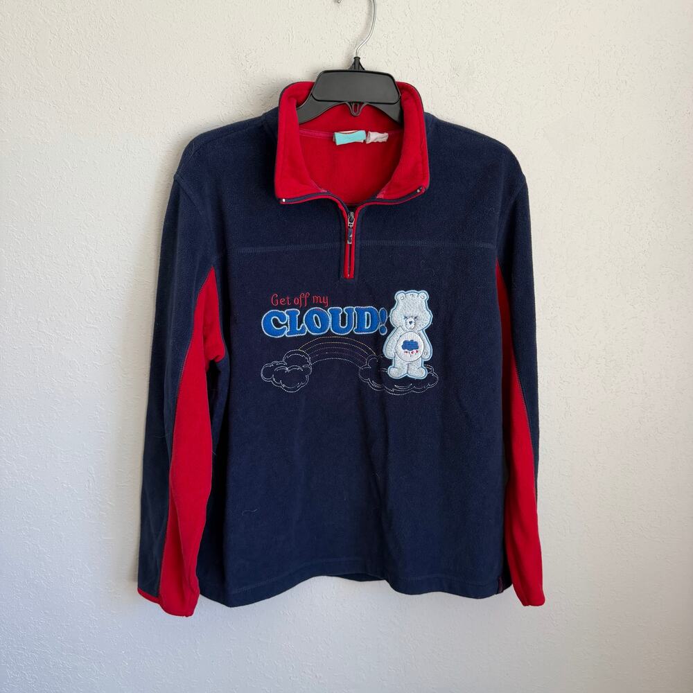 Vintage CareBears Grumpy Bear Get Off My Cloud 1/4 Zip Fleece Pullover Women M/L